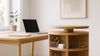 Photorealistic editorial scene showing a 360-degree rotating storage wagon beside a modern desk, highlighting easy all-around access and realistic materials.