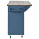Retro Mountain Wood 47"D Kitchen Island with Drop Leaf, Accent Cabinet with Internal Storage Rack, Farmhouse Rolling Kitchen Cart on Wheels for Living Room, Kitchen, Dining Room (Navy Blue) WF315658AAG-djyc