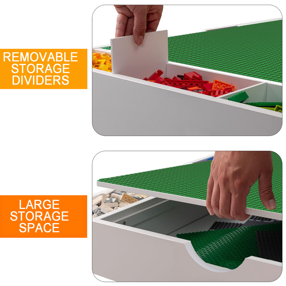 Kids 2 in 1 Play Table & 2 Chairs Set,with 7 Storage Compartments,Compatible with LEGO Building Block,Modern Activity Learning Table Game Furniture-White W282P182328-djyc