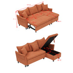 This 80-inch orange corduroy L-shaped sofa comes with two small throw pillows that can be converted into a sofa bed for storage W1278S00026-djyc