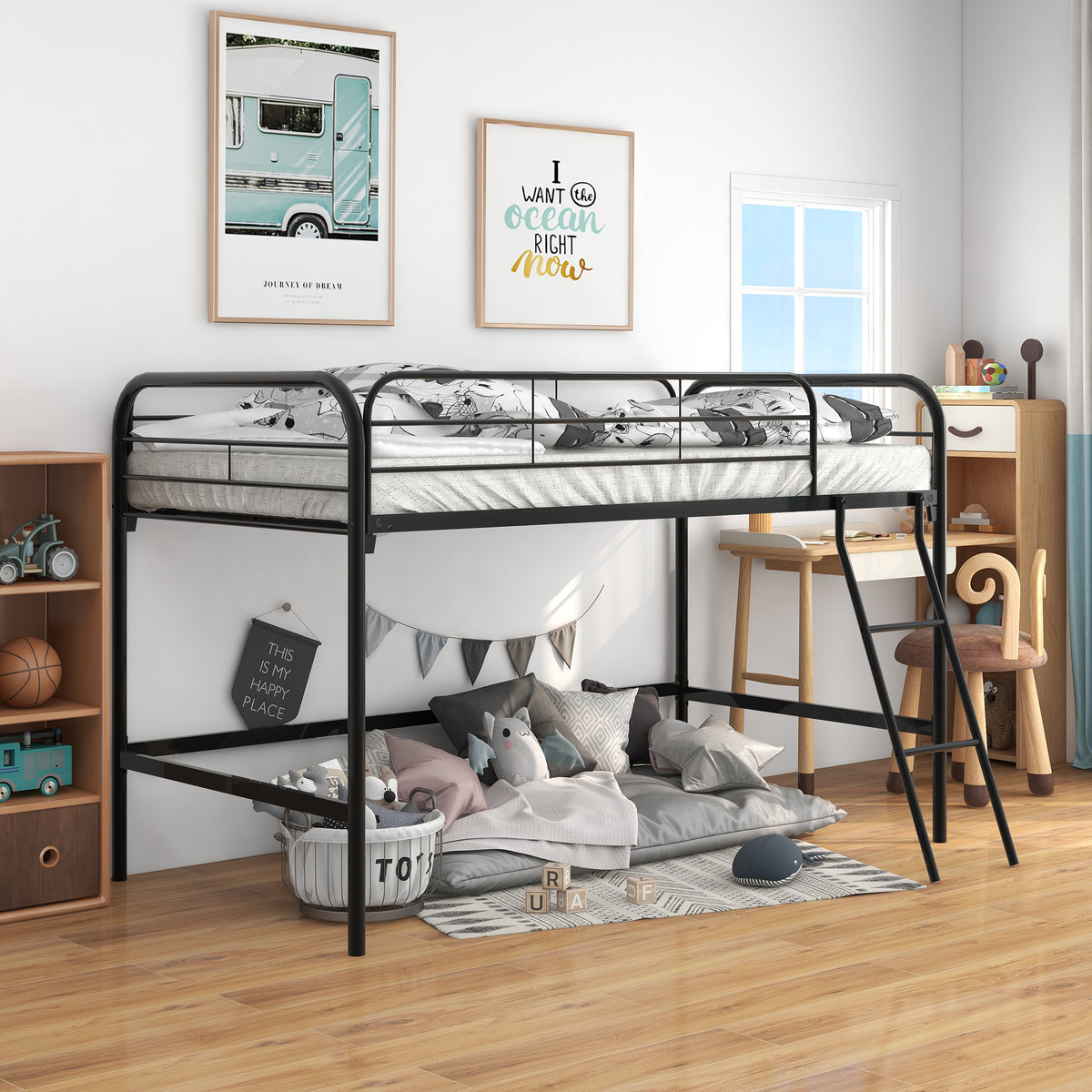 Metal Twin Loft Bed , Twin Size High Loft Bed Black W84041894-djyc