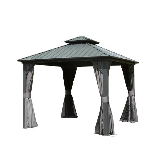 8' X 8' Hardtop Gazebo, Aluminum Metal Gazebo with Galvanized Steel Double Roof Canopy, Curtain and Netting, Permanent Gazebo Pavilion for Patio, Backyard, Deck, Lawn,Grey W1859S00111-djyc