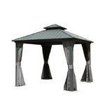 8' X 8' Hardtop Gazebo, Aluminum Metal Gazebo with Galvanized Steel Double Roof Canopy, Curtain and Netting, Permanent Gazebo Pavilion for Patio, Backyard, Deck, Lawn,Grey W1859S00111-djyc