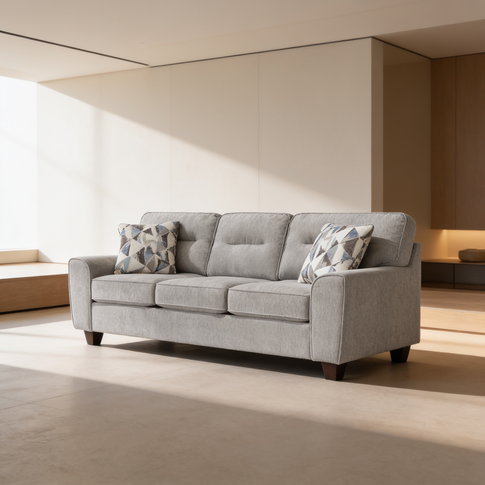 Durable Chenille Fabric Sofa with Decorative Pillows Gray Contemporary Design Living Room Furniture 1pc-B011P474326 - 场景图