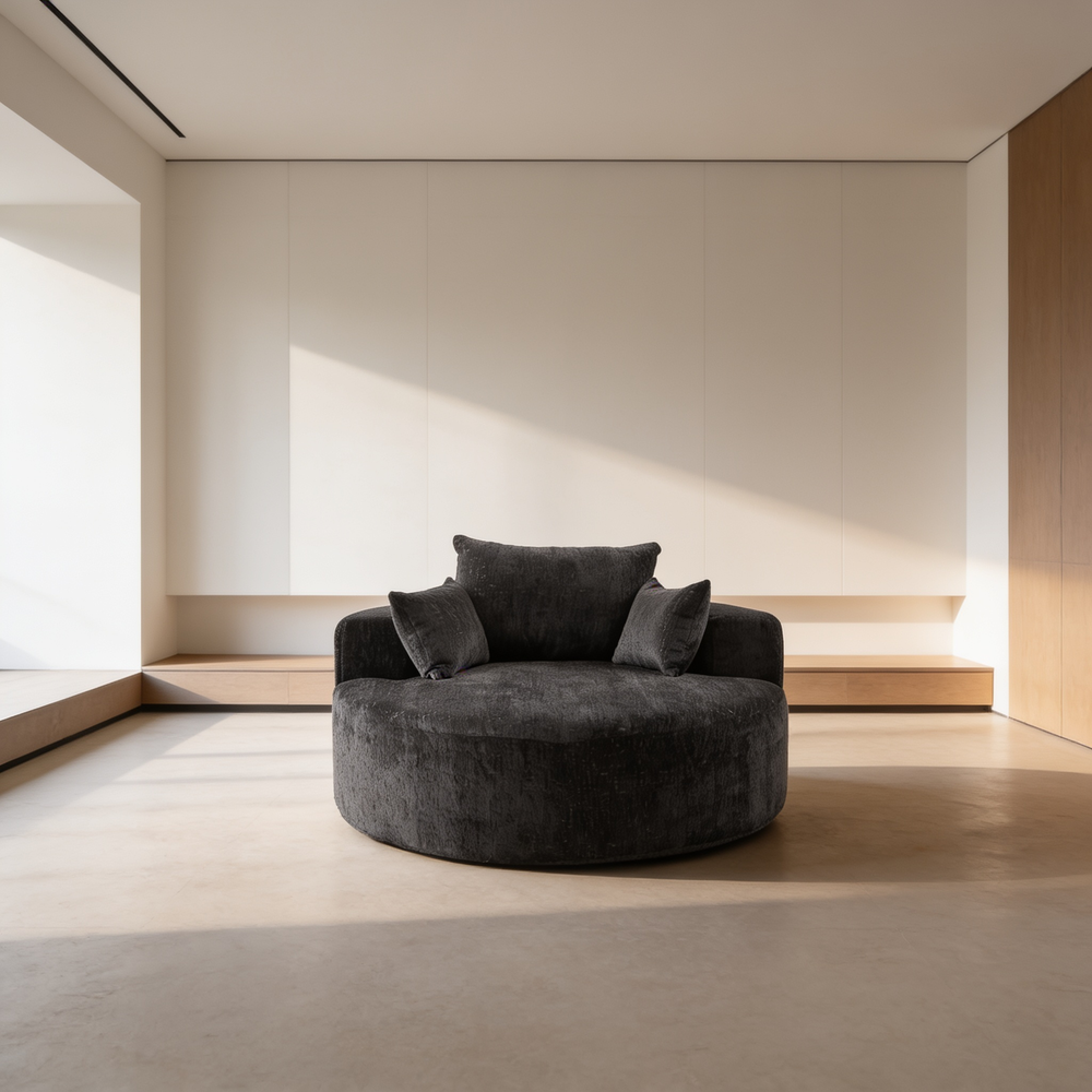 55'L Chenille Sponge single sofa,No Assembly Required,Fluffy Modern Sleeper Chair for Living room, Bedroom, Lounge and Projection Room(Not a swivel chair.)-W834P431153 - 场景图