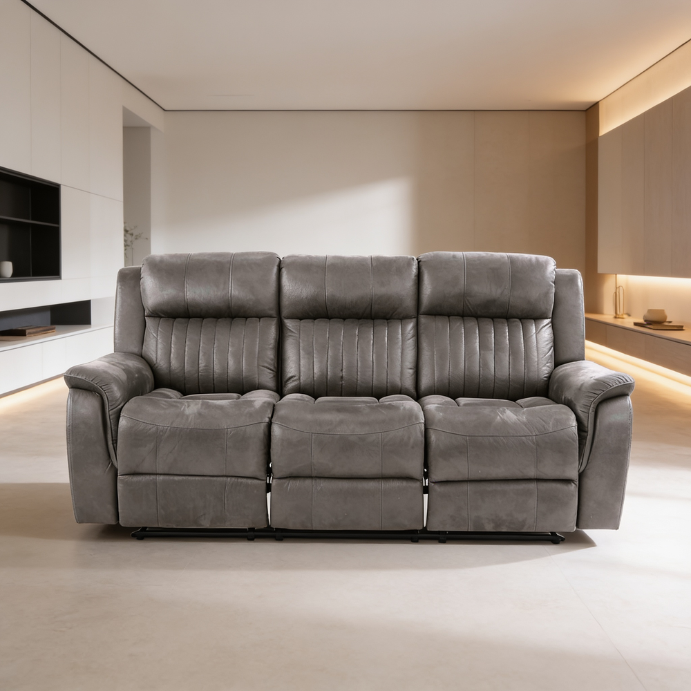Contemporary Style 2pc Living Room Set 1x Sofa 1x Recliner Leatherette Padded Seats Cushion Back Horizontal And Vertical Tufting Slate Blue Finish Primary Living Room Furniture-B011S02415 - 场景图