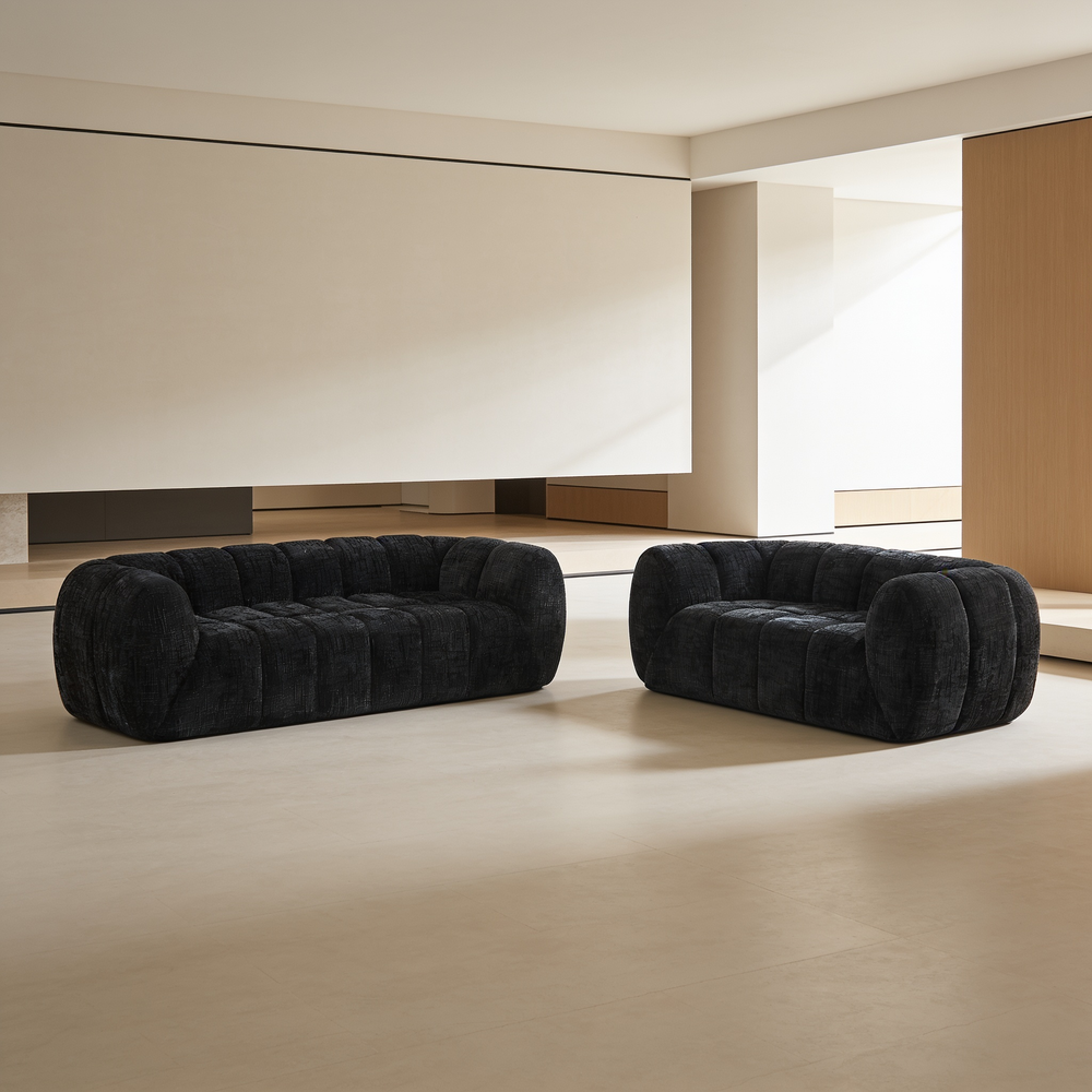 Chenille Pure Foam Sofa, Modern Quilted Cloud Sofa, Deep-Seat Chenille Pure Foam Sofa, Comfortable Modern Three-Seater Sofa, Suitable for Living Rooms, Bedrooms, and Apartments-W834S00640 - 场景图