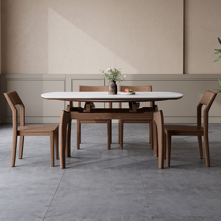 Sleek Brown Light Sintered Stone Dining Table with Elegant Ash Wood Finish fnl-276