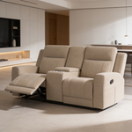 Slater Taupe 3-Piece Upholstered Reclining Sofa Set with Modern Design, Faux Leather, and Built-in Storage-B062S01806 - 场景图