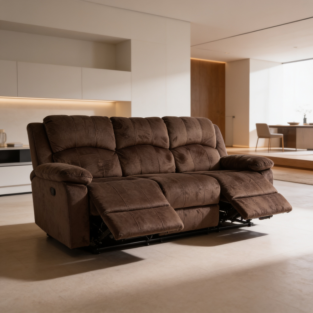 Modern Style Comfortable 2pc Living Room Set Pillow Arms Cushion Back Suede Padded Chocolate Finish Horizontal Tufting Primary Living Room Furniture-B011S02398 - 场景图