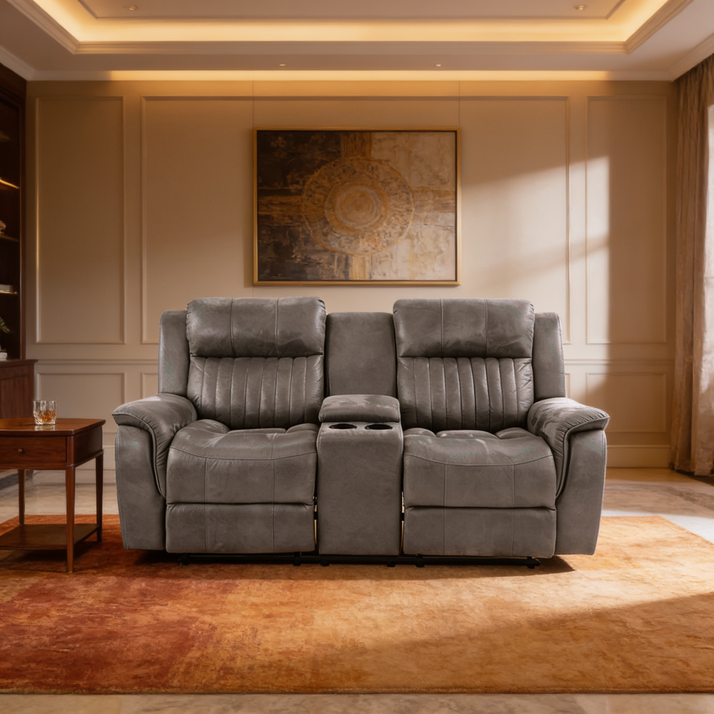 Contemporary Style 2pc Living Room Set 1x Recliner 1x Loveseat Slate Blue Finish Vertical And Horizontal Tufting Primary Living Room Furniture-B011S02413 - 场景图