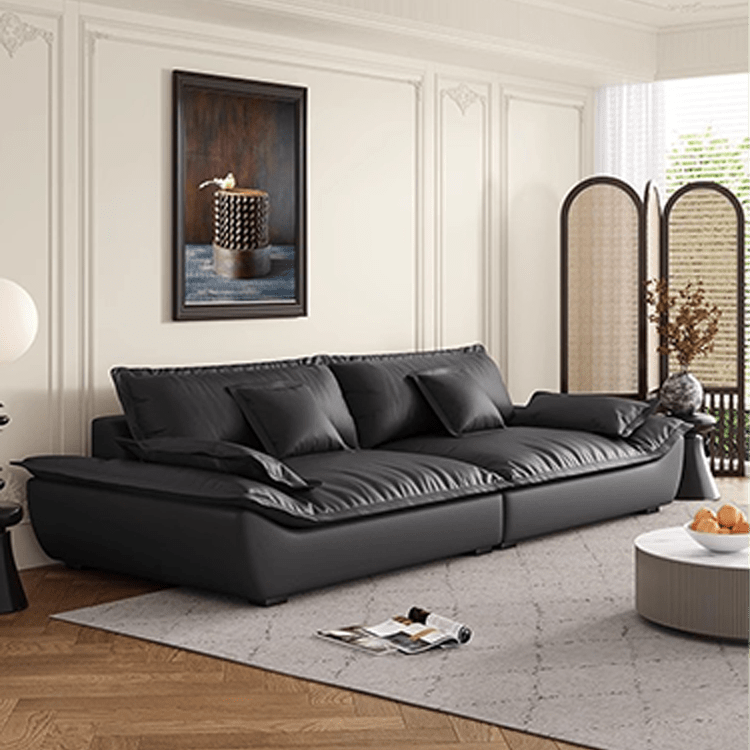 Luxurious Dark Brown and Light Beige Sofa with Black Pine Wood Frame - Down-Filled Cotton and Faux Leather Upholstery hxl-1265