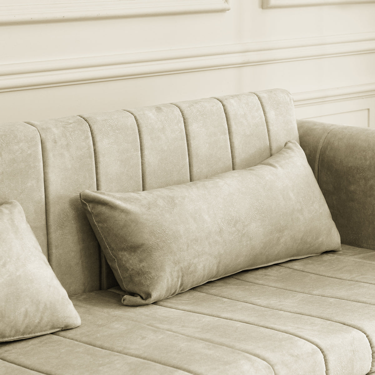 3 in 1 Pull-Out Bed Sleeper, Modern Upholstered 3 Seats Lounge Sofa & Couches with Rolled Arms Decorated with Copper Nails , Convertible Futon 3 Seats Sofabed with Two Drawers and Two Pillows W487S00213-djyc