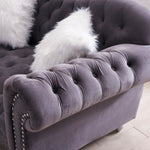 3 Piece Living Room Sofa Set, including 3-Seater Sofa, Loveseat and Sofa Chair, with Button and Copper Nail on Arms and Back, Five White Villose Pillow, Grey. W487S00050-djyc
