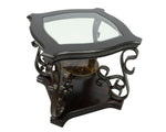 End table,Glass table top, MDF W/marble paper middle shelf, powder coat finish metal legs. (26.3"Lx26.3"Wx24"H) W48720761-djyc