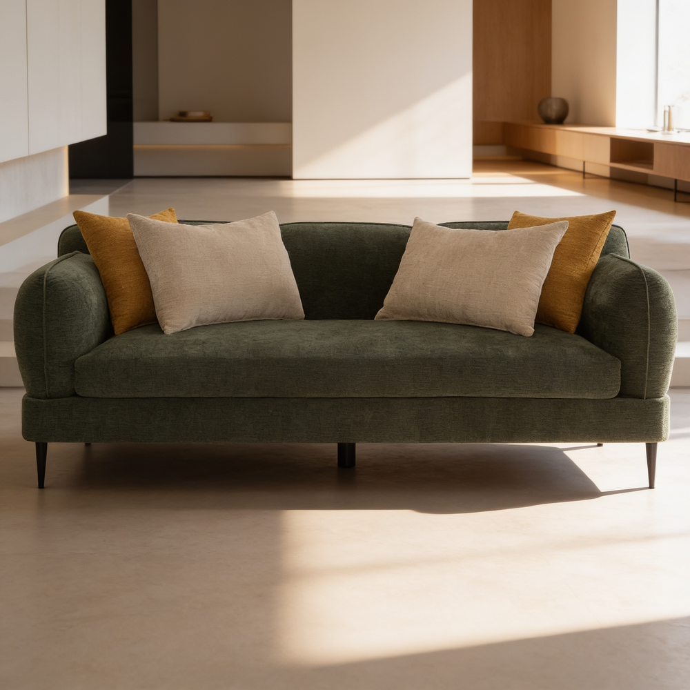 Repley Green 2-Piece Chenille Upholstered Sofa Set with Textured Fabric, Green Color, Wood and Metal Frame, 84' W-B062S01816 - 场景图
