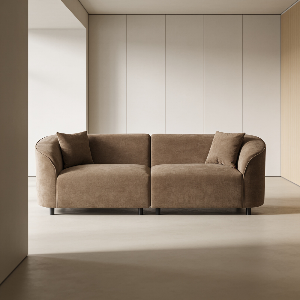 87' Curved Contemporary Sofa in Brown: Plush Seating, Streamlined Design, and Durable Frame ? Ideal for Stylish Living Spaces-N767P422840W - 场景图