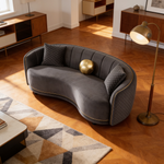 Lorraine Dark Grey 2-Piece Upholstered Sofa Set with Diamond Tufting and Gold Trim, Fabric and Wood Frame, Dark Grey-B062S01435 - 场景图