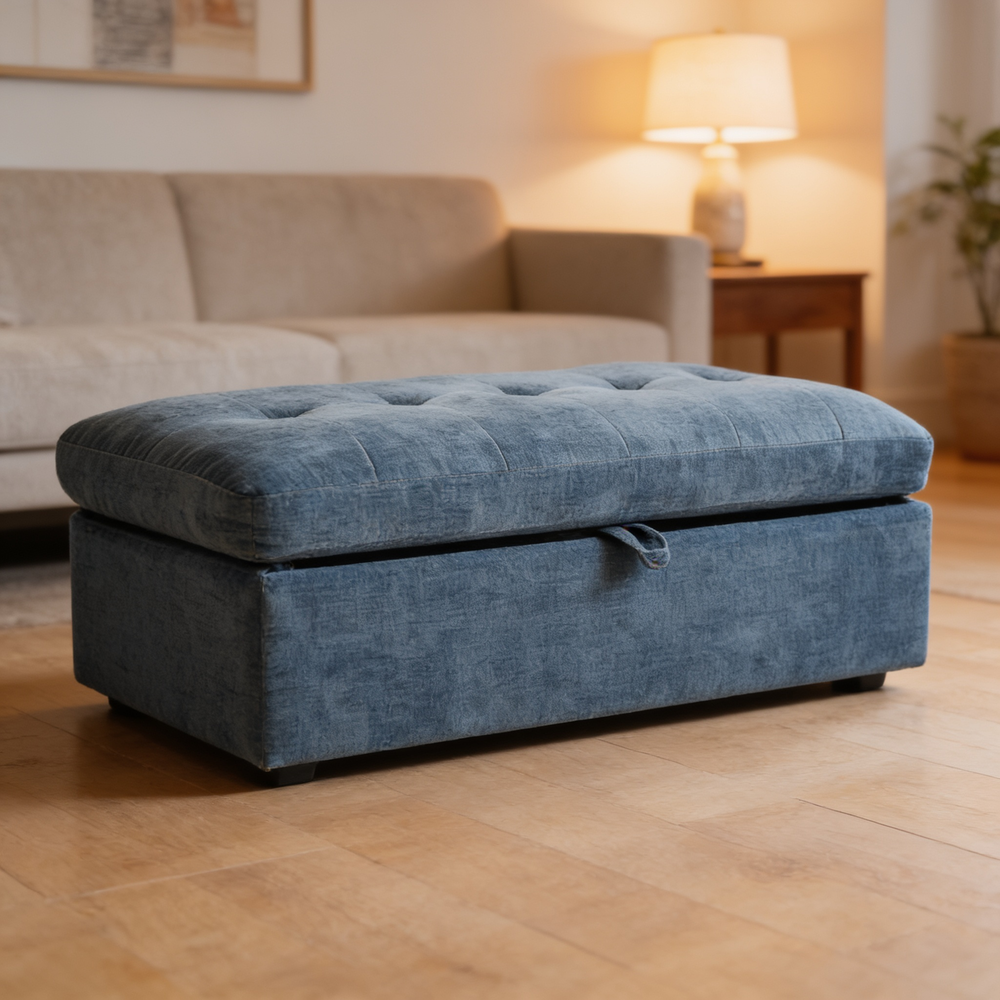 Leisure sofa chair,Double sofa recliner, with manually adjustable backrest, soft padded armrests, side USB charging port and phone stand, comes with a matching storage ottoman-Blue-W487S00516 - 场景图