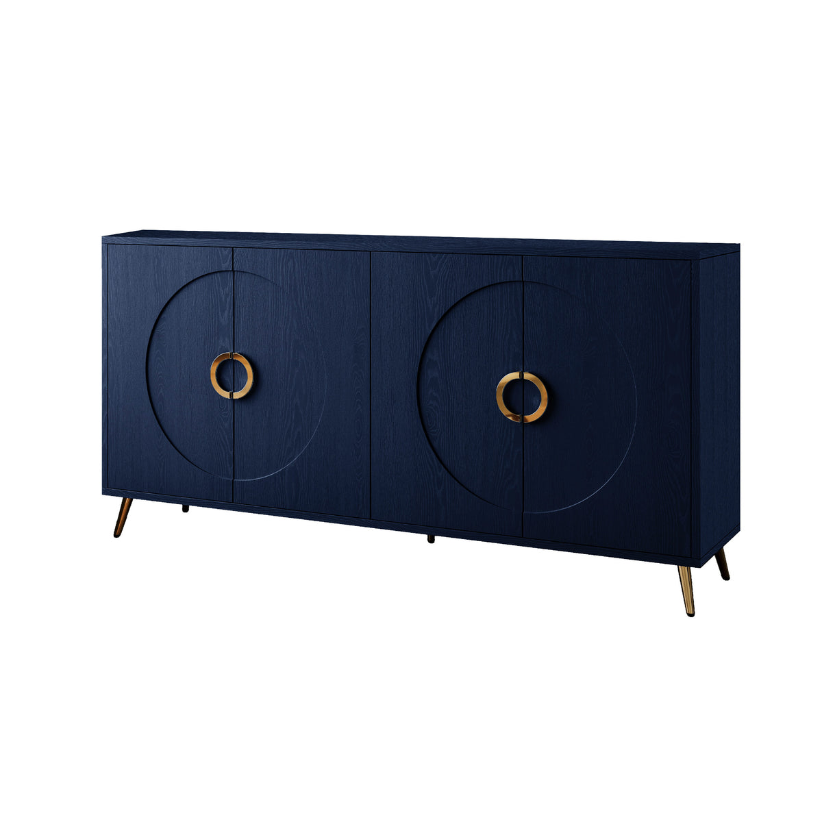 Modern Lacquered 4 Door Wooden Cabinet Sideboard Buffet Server Cabinet Storage Cabinet, for Living Room, Entryway, Hallway, Office, Kitchen and Dining Room, Navy Blue W1435P191610-djyc