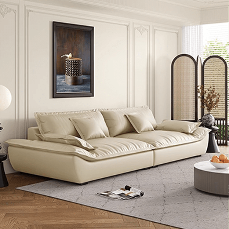 Luxurious Dark Brown and Light Beige Sofa with Black Pine Wood Frame - Down-Filled Cotton and Faux Leather Upholstery hxl-1265