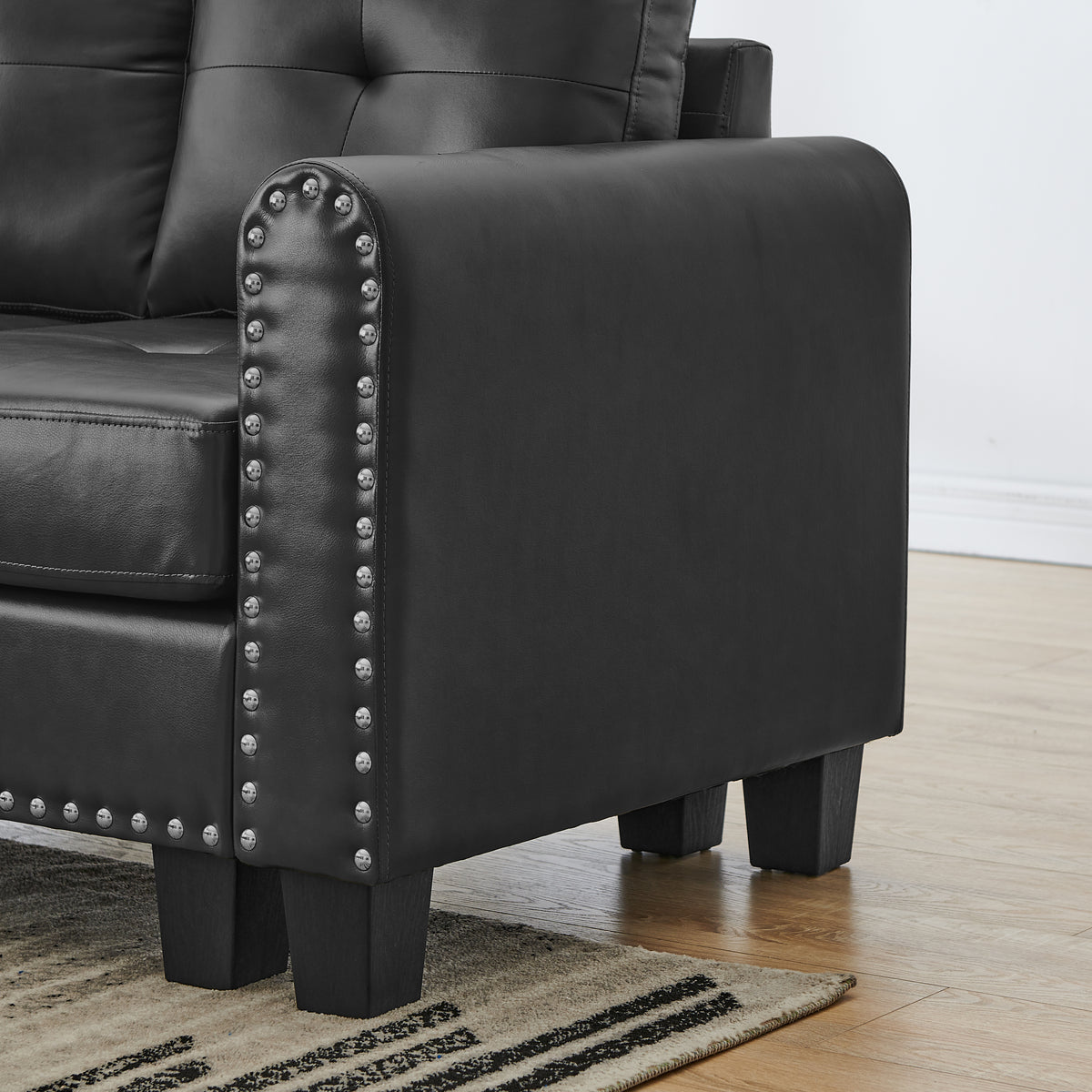 Sectional 3-Seaters Sofa , reversible recliner, Storage pad and wood grain cup holder, Non-slip leg, pu, black W487S00241-djyc