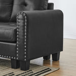 Sectional 3-Seaters Sofa , reversible recliner, Storage pad and wood grain cup holder, Non-slip leg, pu, black W487S00241-djyc