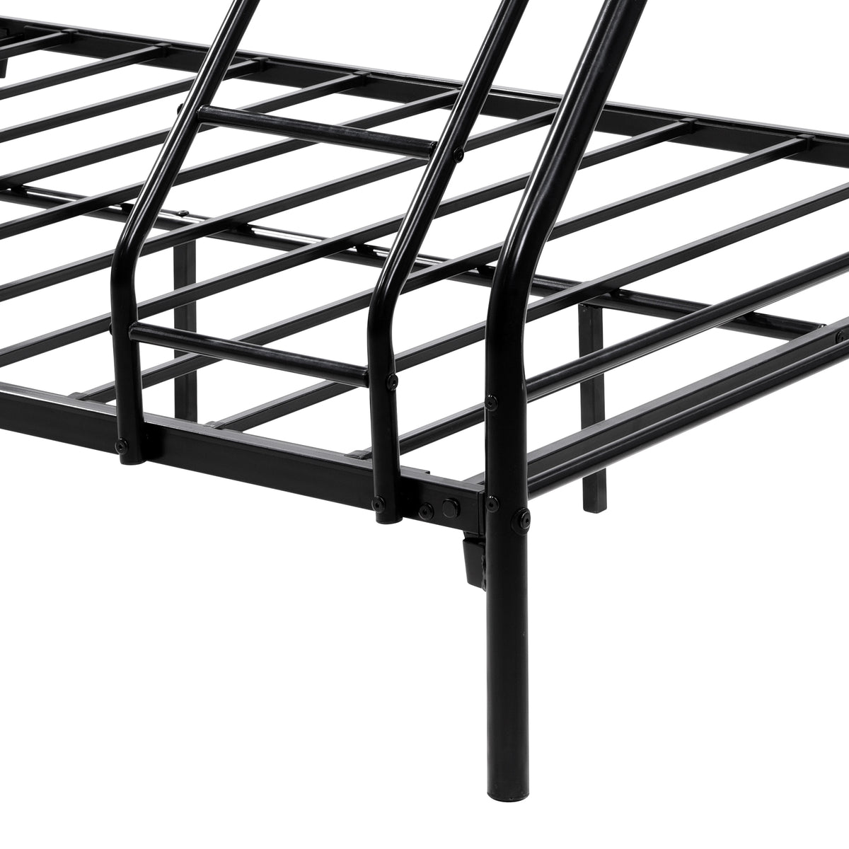 Heavy Duty Twin-Over-Full Metal Bunk Bed, Easy Assembly with Enhanced Upper-Level Guardrail, Black W840127266-djyc