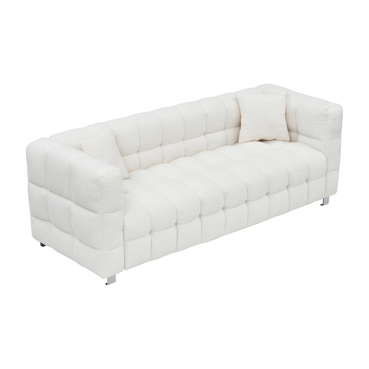 Sophisticated Comfort: Beige White Teddy Plush Sofa - 80 Inch, Perfect for Living Room or Bedroom, Includes Two Throw Pillows and Heavy-Duty Hardware Foot Support W1278141697-djyc