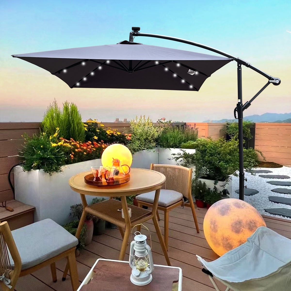 Rectangle 2x3M Outdoor Patio Umbrella Solar Powered LED Lighted Sun Shade Market Waterproof 6 Ribs Umbrella with Crank and Cross Base for Garden Deck Backyard Pool Shade Outside Deck Swimming Pool W656127034-djyc