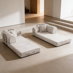 Convertible Sleeper Sofa Bed in Light Camel with Two-Tone Blended Fabric, 30D Density Foam Mattress, Floor-Style Frame for Living Room or Bedroom-W5532P458421 - 场景图
