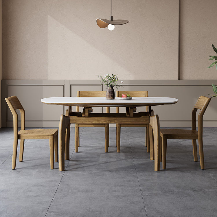 Sleek Brown Light Sintered Stone Dining Table with Elegant Ash Wood Finish fnl-276