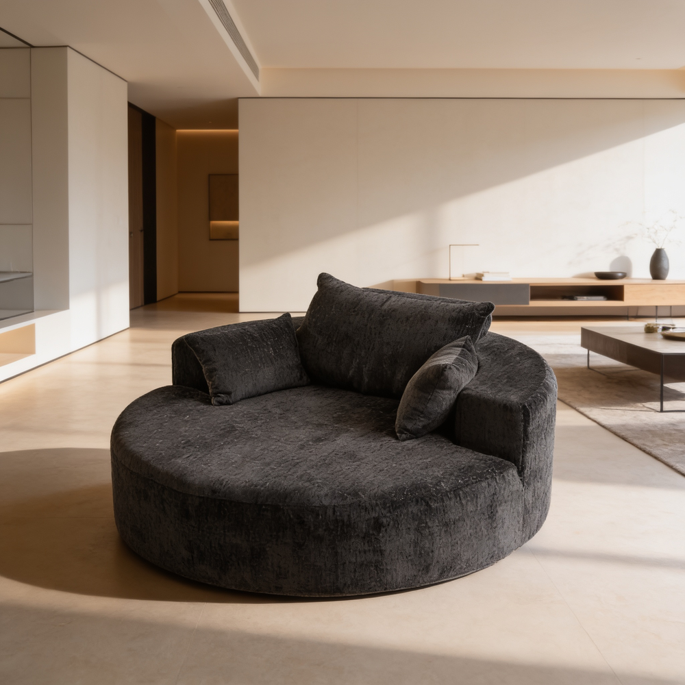 55'L Chenille Sponge single sofa,No Assembly Required,Fluffy Modern Sleeper Chair for Living room, Bedroom, Lounge and Projection Room(Not a swivel chair.)-W834P431153 - 场景图