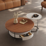Stylish Round Tea Table with Solid Wood Top and Sleek Stainless Steel Legs fhj-4501