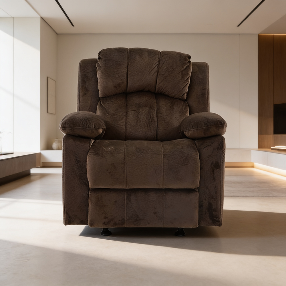 Modern 2pc Living Room Set 1x Loveseat 1x Recliner Suede Padded Cushion Back Pillow Arms Metal Reclining Chocolate Finish Primary Living Room Furniture-B011S02397 - 场景图