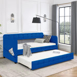 BLUE UPHOLSTERED TWIN SIZE DAYBED WITH TRUNDLE, VELVET FABRIC, NO BOX SPRING REQUIRED, COMFORTABLE AND SIMPLE DESIGN MODELS W1867S00005-djyc