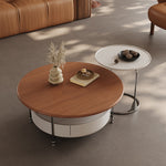 Stylish Round Tea Table with Solid Wood Top and Sleek Stainless Steel Legs fhj-4501