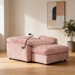 Leisure sofa chair,Double sofa recliner, with manually adjustable backrest, soft padded armrests, side USB charging port and phone stand, comes with a matching storage ottoman-Pink-W487S00519 - 场景图