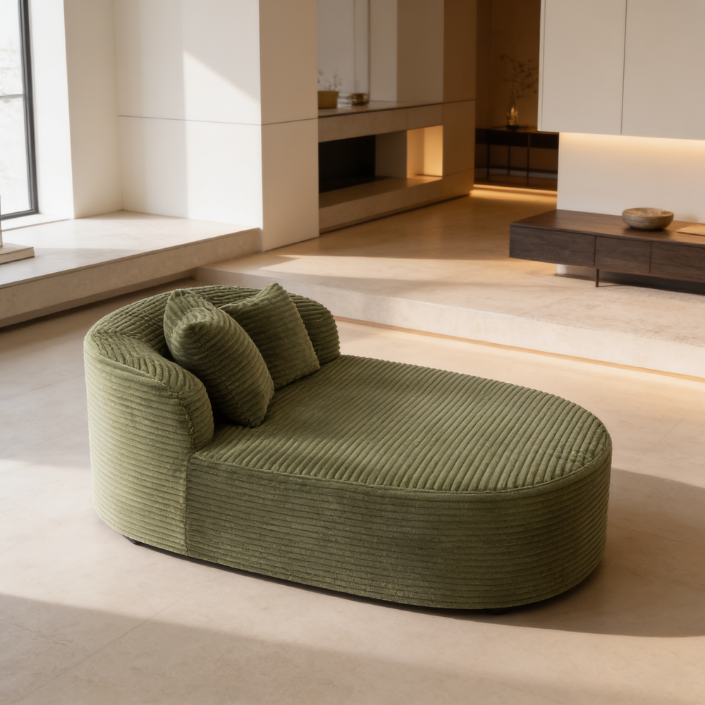 Modern Chaise Lounge Sofa Boneless CouchSofa Bed Compression Sofa Couch with Two Supportive Pillows for Living Room, Green-N719S002370F - 场景图