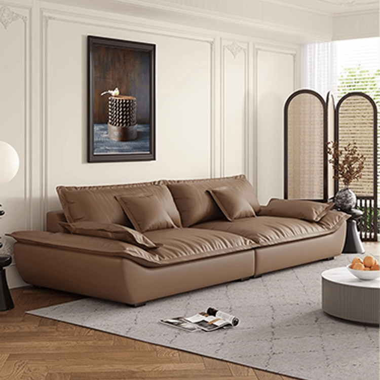 Luxurious Dark Brown and Light Beige Sofa with Black Pine Wood Frame - Down-Filled Cotton and Faux Leather Upholstery hxl-1265