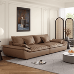 Luxurious Dark Brown and Light Beige Sofa with Black Pine Wood Frame - Down-Filled Cotton and Faux Leather Upholstery hxl-1265