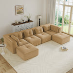 Modern U-Shaped Modular Sectional Sofa for Living Room, Corduroy Fabric, 4-Seater Couch with Deep Seat and 2-Movable Ottoman,Pearl-like piping, Tufted Design, No Assembly, Anti-slip Design, Camel-W714S01788