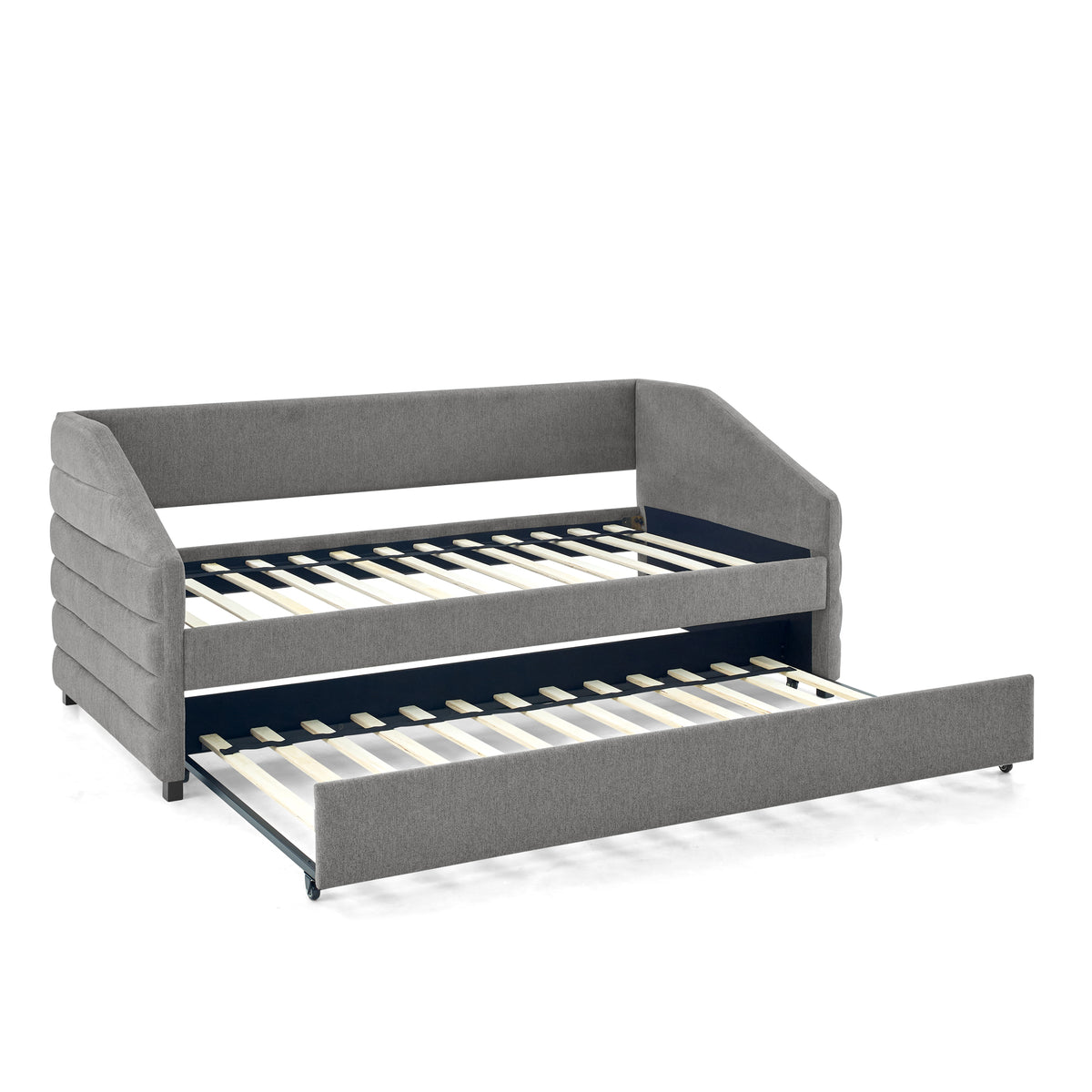 Twin Size Daybed with Trundle Upholstered Tufted Sofa Bed, Linen Fabric, Grey (82.5"x42.5"x34") W487S00173-djyc