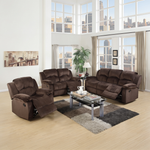 Modern Style 3pc Living Room Set 1x Sofa 1x Loveseat 1x Recliner Suede Padded Seat Metal Reclining Pillow Arms Cushion Back Chocolate Finish Primary Living Room Furniture-B011S02394 - 正方形修复