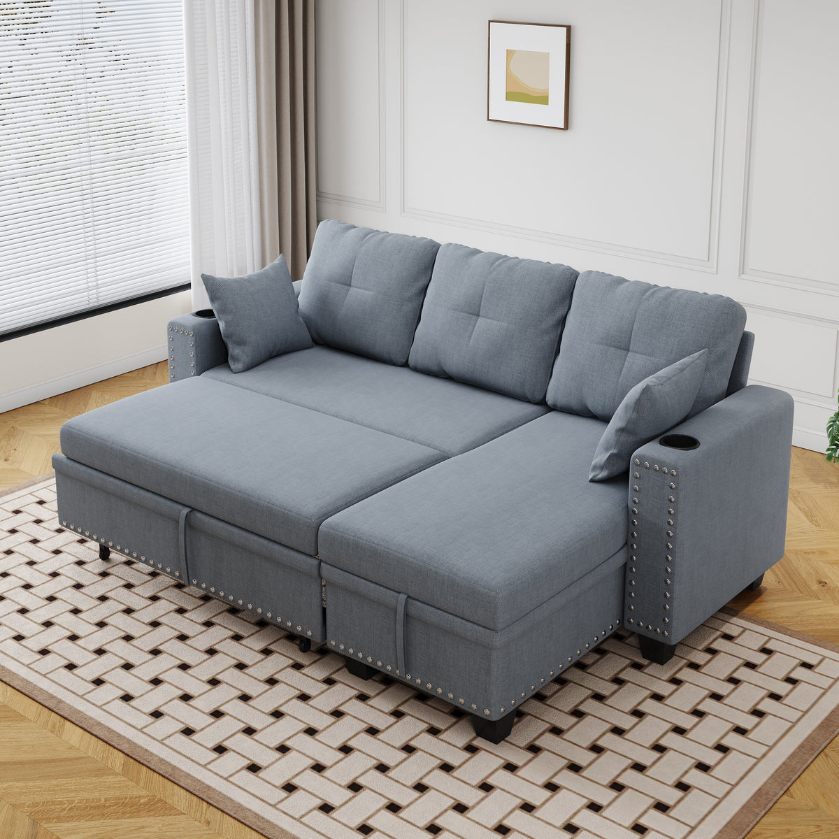85 "multi-functional dark grey sofa. L-shaped sofa Cotton and linen sofa bed can be combined into one W1278S00008-djyc