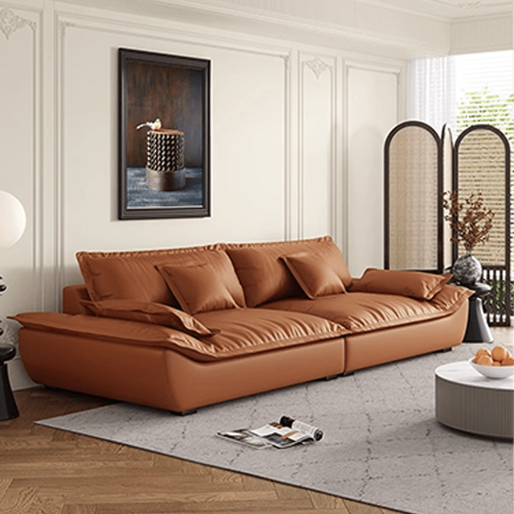 Luxurious Dark Brown and Light Beige Sofa with Black Pine Wood Frame - Down-Filled Cotton and Faux Leather Upholstery hxl-1265