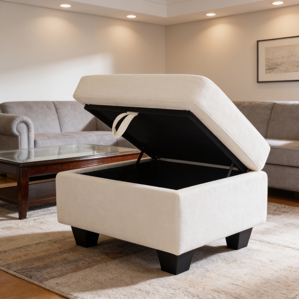 Single sofa recliner with manually adjustable backrest, USB charging port on the armrest side, phone stand included, hidden armrest storage, and a matching storage ottoman-Beige-W487P423650 - 场景图