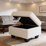 Single sofa recliner with manually adjustable backrest, USB charging port on the armrest side, phone stand included, hidden armrest storage, and a matching storage ottoman-Beige-W487P423650 - 场景图