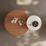 Stylish Round Tea Table with Solid Wood Top and Sleek Stainless Steel Legs fhj-4501