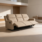 Slater Taupe 3-Piece Upholstered Reclining Sofa Set with Modern Design, Faux Leather, and Built-in Storage-B062S01806 - 场景图